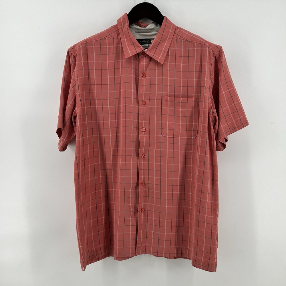 Quiksilver Waterman Shirt Mens L Coral Plaid Performance Fishing Outdoor Coastal